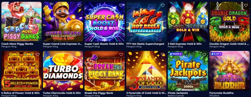 A screenshot of the section featuring slot machines with jackpots on the Online Casino NineWin.
