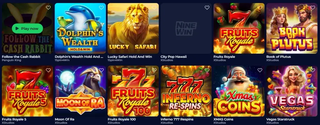 the section for slot machines (slots) at the official Nine Win Online.